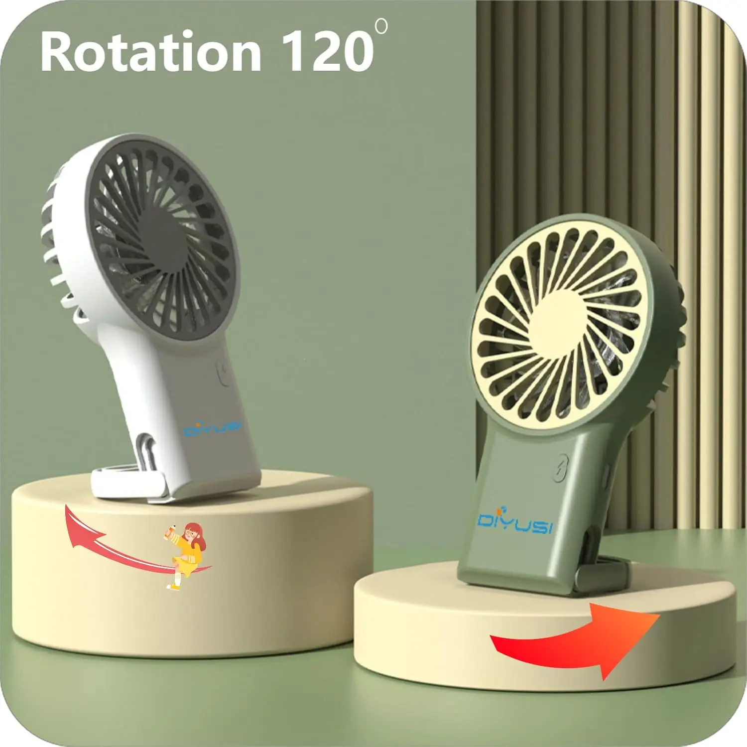 Портативный вентилятор, мини-ручной вентилятор, небольшой складной вентилятор с аккумулятором USB емкостью 2000 мАч, вентилятор для ресниц для девочек, путешествия для Wo