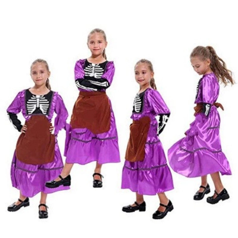 Disfraz de Esqueleto para Niñas, Vestido de Halloween, Cosplay de Mama Imelda, Disfraz de Música para Fiesta, Actuación, Disfraz Elegante para Niños