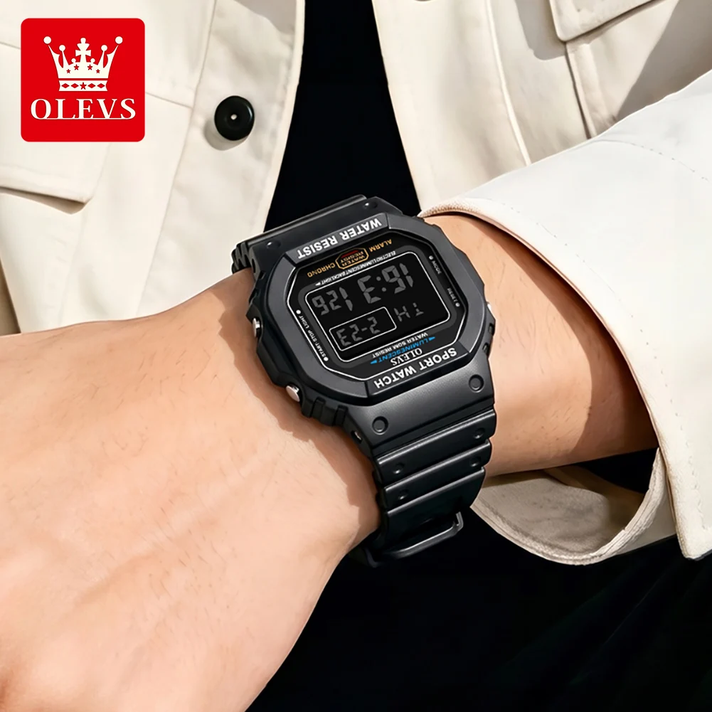 OLEVS 1127 Classic Men Watch Electronic Movement Resin Strap LED Glow Steet Style Calendar Window 50m Waterproof Week Day Watch