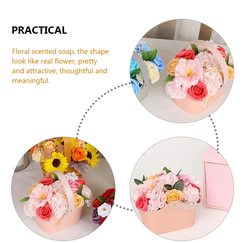 Floral Scented Soap Artificial Rose Bath Flowers Teacher Gifts Soap Flower Gift Box Decorative Fancy Basket Birthday New Year