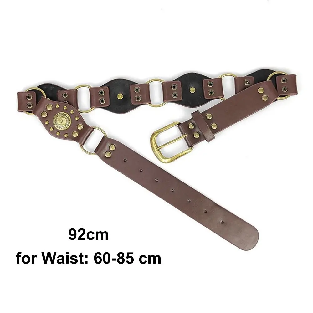 الرجعية جروميت بولي Leather حزام خصر من الجلد خمر برشام واسعة الخصر حزام السرج القوطية Steampunk y2k حزام الجينز الإناث #2