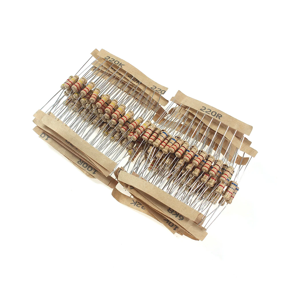 

200PCS/Set 20 Kinds 1W Resistance 5% Carbon Film Resistor Pack Assorted Kit,10 ohm ~1M 6.8K 10K 22K 47K 68K 1M Resistors