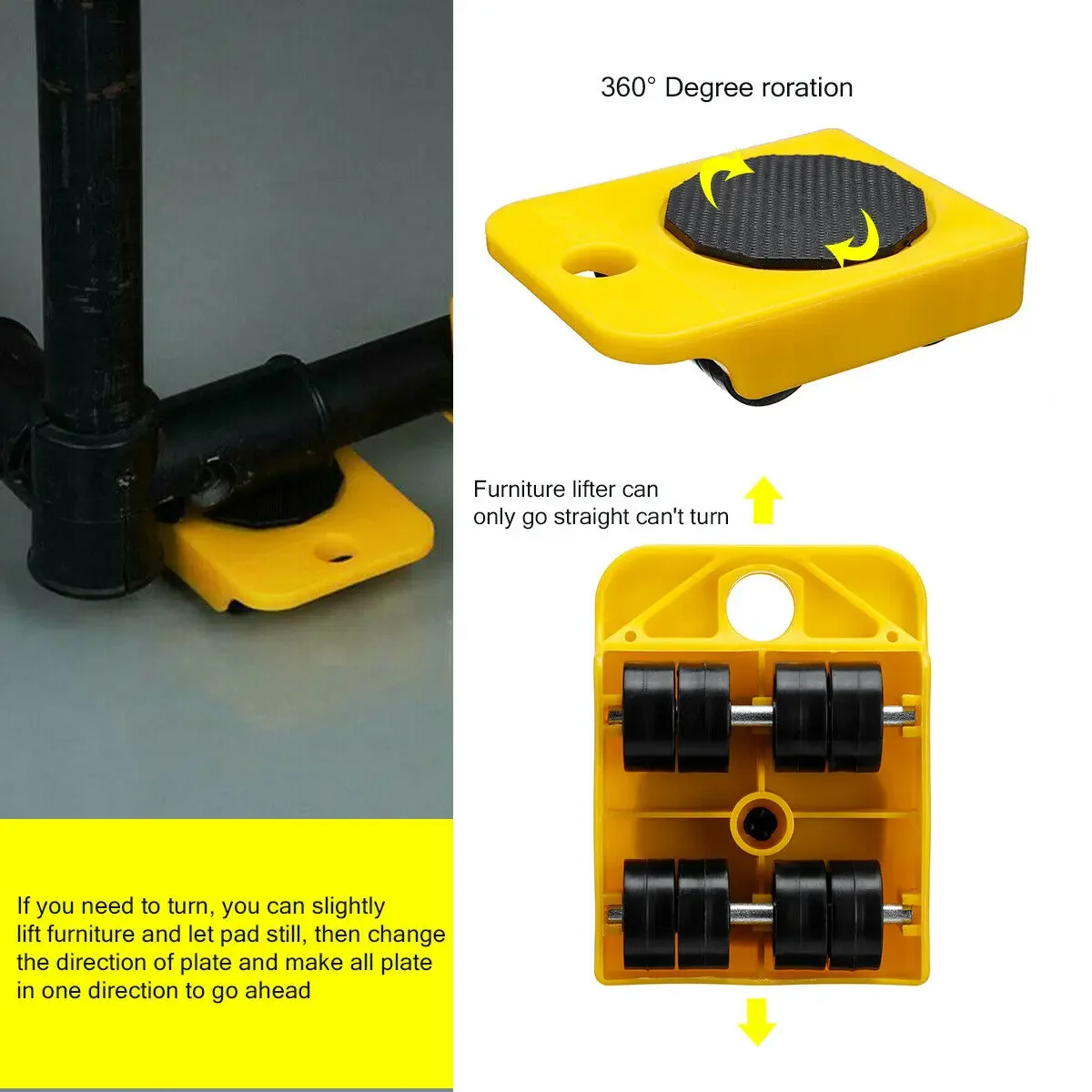 

5Pcs Furniture Lifter Sliders Tool Kit Transport Heavy Stuffs Shifter Moving Roller Hand Set Wheel Bar Mover Device Max Up 150KG