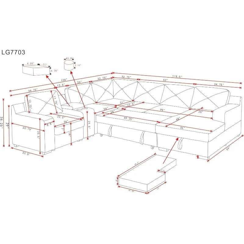 Oversized U Shaped Sleeper Sectional Sofa Couch Bed