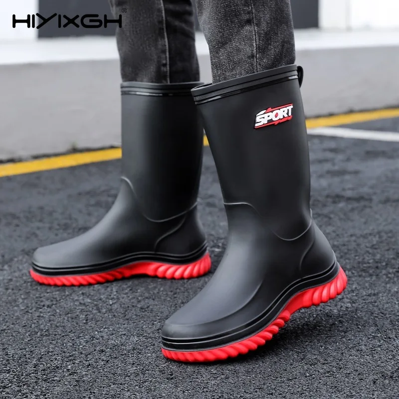 

Fashion Men's Mid-Calf Rain Boots Waterproof Non-slip Round Toe Flat Heel Casual Style Outdoor Working Fishing Water Shoes