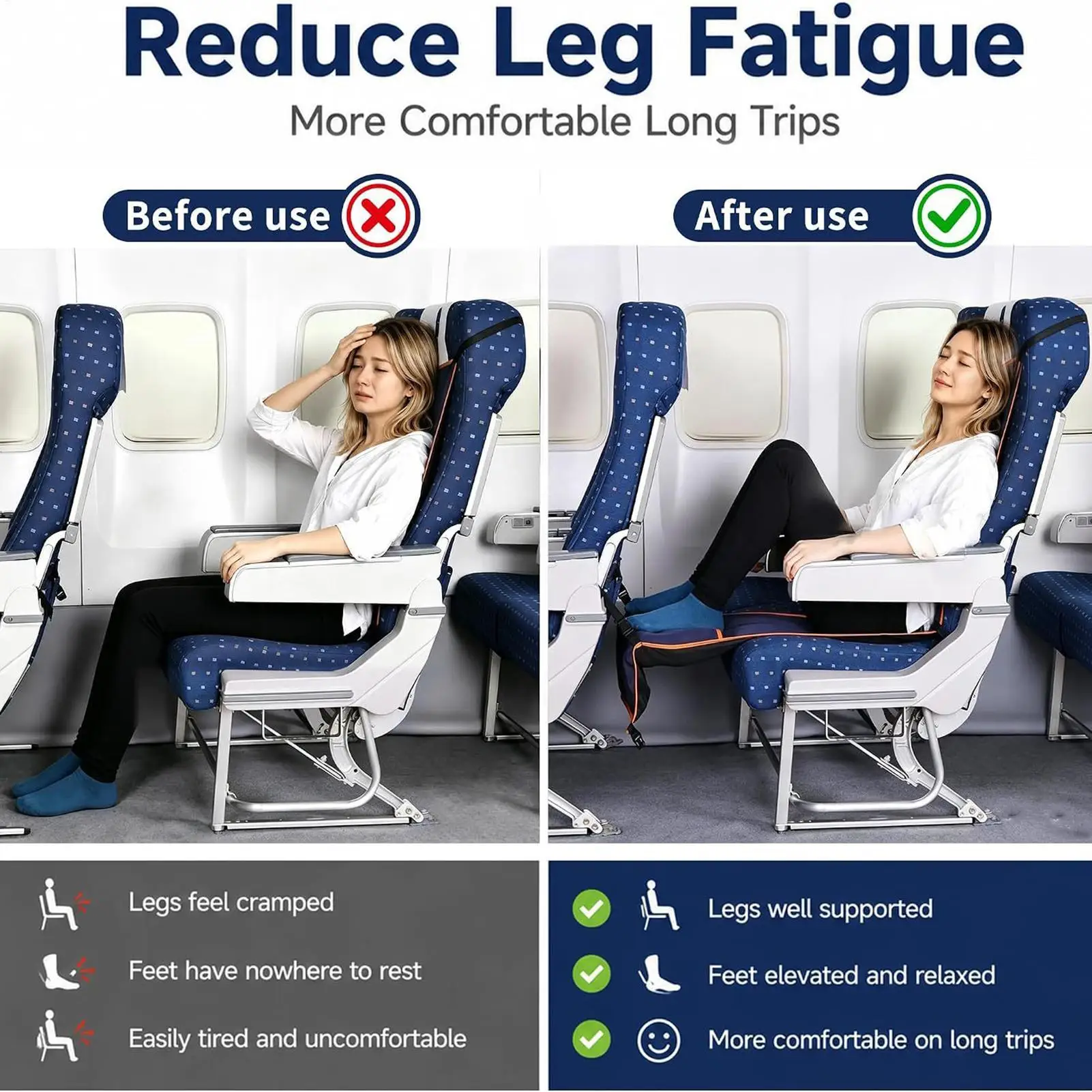 Airplane Foot Hammock Ergonomic Comfort Support Legs Sling Airplane Seat Leg Rest Foot Hammock For Men Women Adults Busy