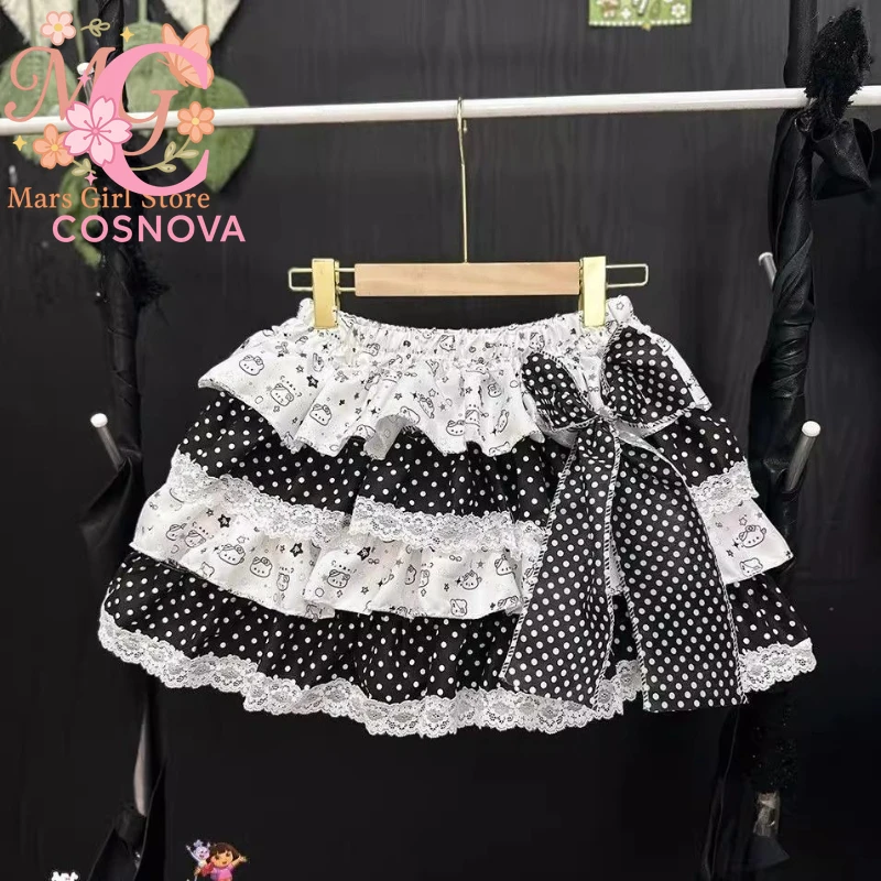 

Japanese Lolita Style Cake Skirt Sweet Cute Bear Print High Waist Skirt Kawaii Lace Y2k Mini Skirt Hot Girls Vintage Chic New
