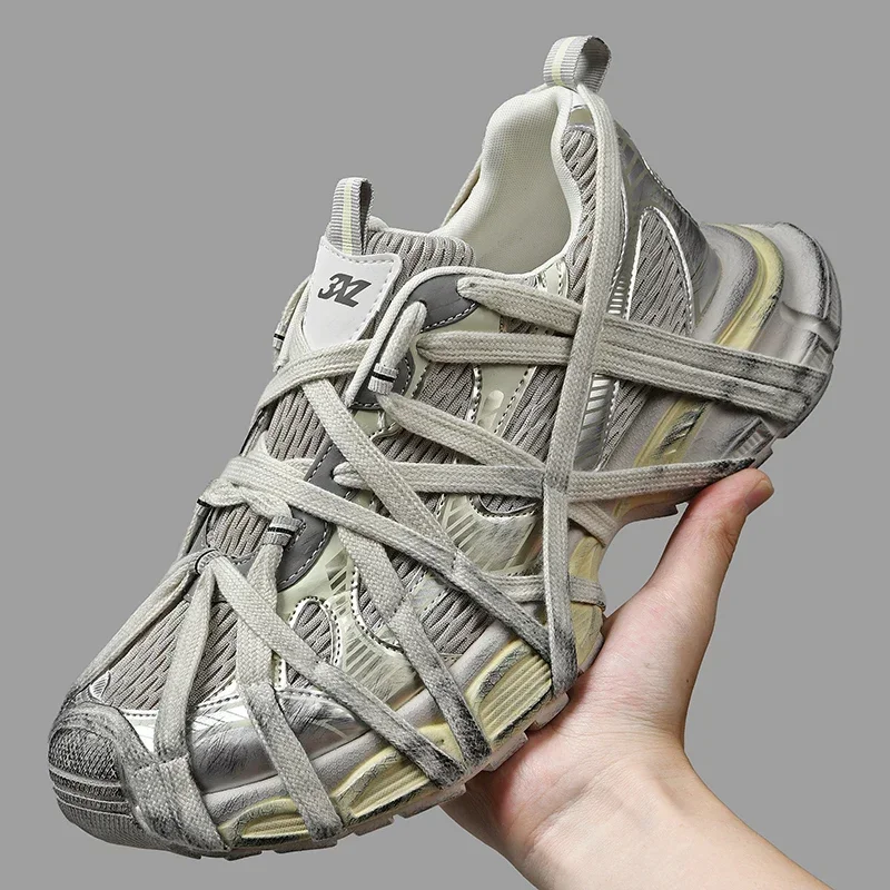 

Men's Lace Up Street Sneakers Niche Thick Splicing Mixed Color Sports Shoes Arrival Vulcanization Shoes Punk Breathable Women
