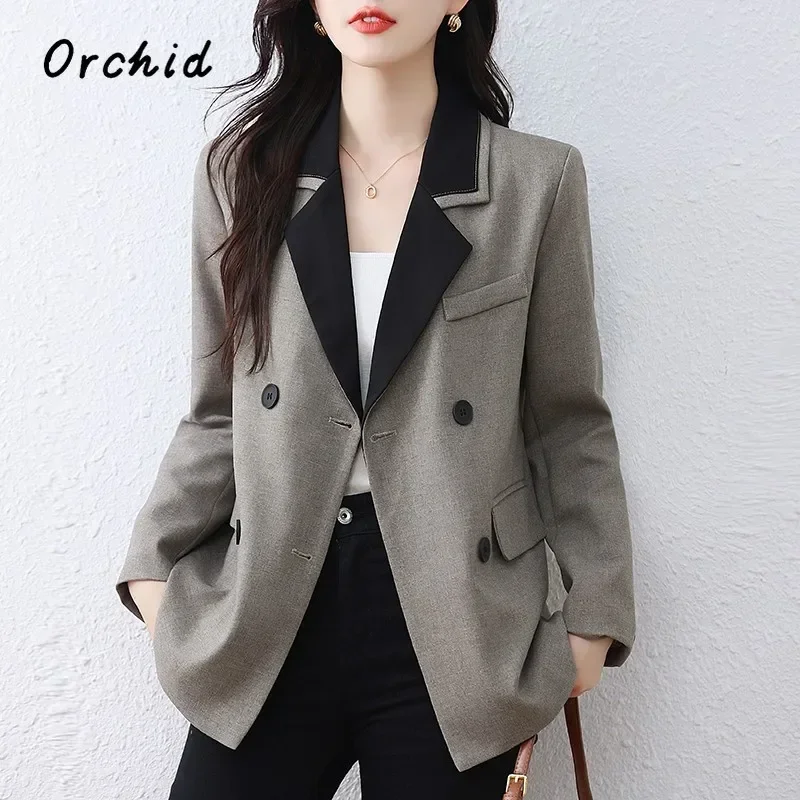 Elegante Patchwork lässig Single Button maßge schneiderte Mantel 2024 Winter Frauen Büro Dame Luxus gekerbten Kragen Langarm Blazer