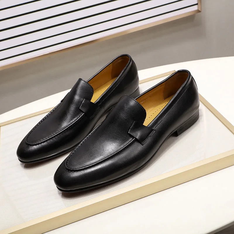 Classic Slip on Mens Loafers for Wedding Party Dance Black and Brown Breathable Wear-resistant Men's Dress Shoes Casual Business