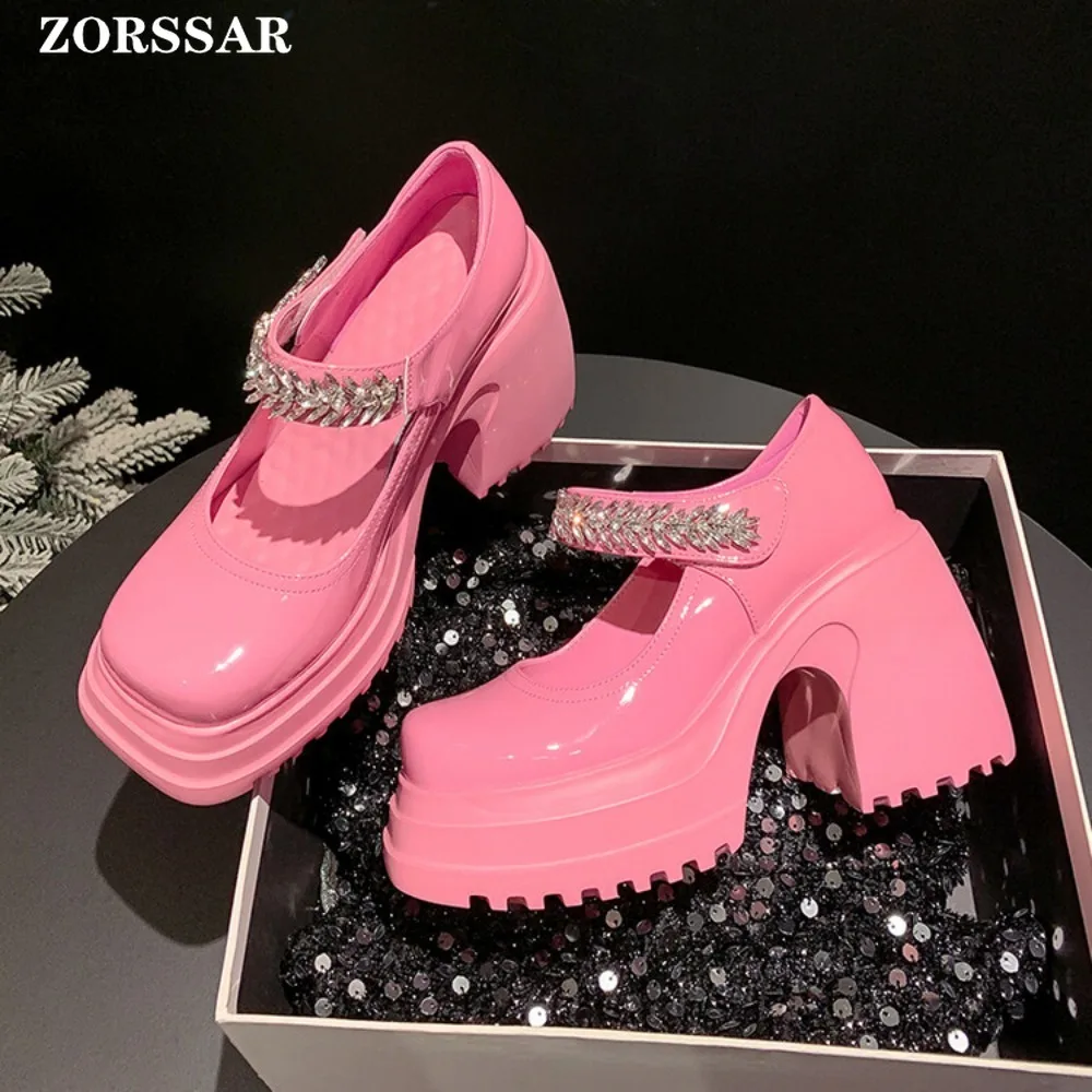 Fashion Pink Platform Pumps For Women Super High Heels Buckle Strap Mary Jane Shoes Woman Goth Thick Heeled Party Shoes Ladies