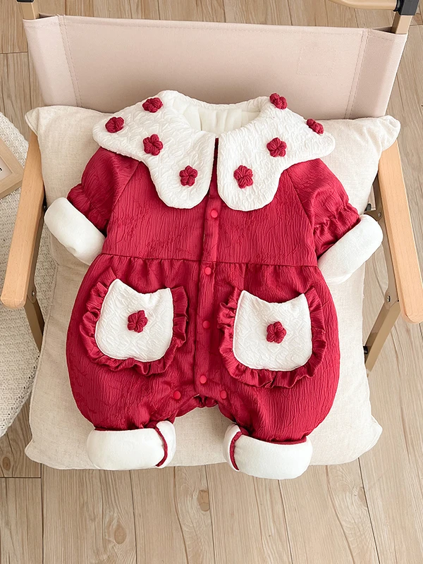ชุดเด็กทารกสำหรับฤดูหนาว ผ้าฝ้าย ชุดฉลองปีใหม่ ชุดบอดี้สูทเด็กทารก กางเกงขายาวเอวสูง ใยโพลีเอสเตอร์ แบบปกติ...