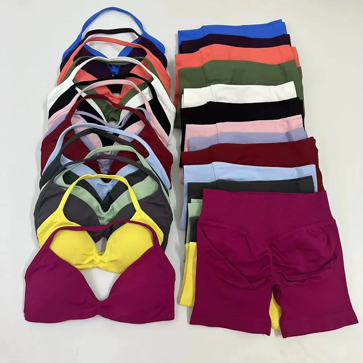 

2Pcs Gym Set Women Backless Tank Tops High Waist Scrunch Seamless Shorts Gym Suit Fitness Clothes Activewear Workout Sets