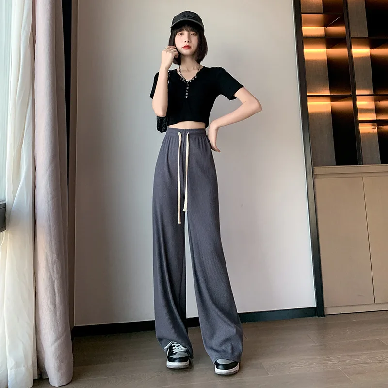 

Korean Women's Clothes Pants Summer Elegant Female Clothing Harajuku Fashion Streetwear Elastic Waist Stylish High Waist Pants