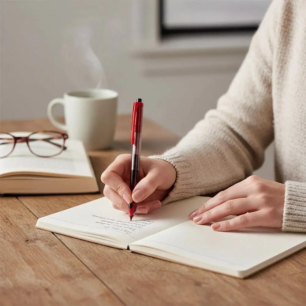 ปากกาเจลหมึกดำ/แดงเขียนลื่น แห้งเร็ว หัว 0.5 มม. ปากกาแบบกด สำหรับนักเรียน