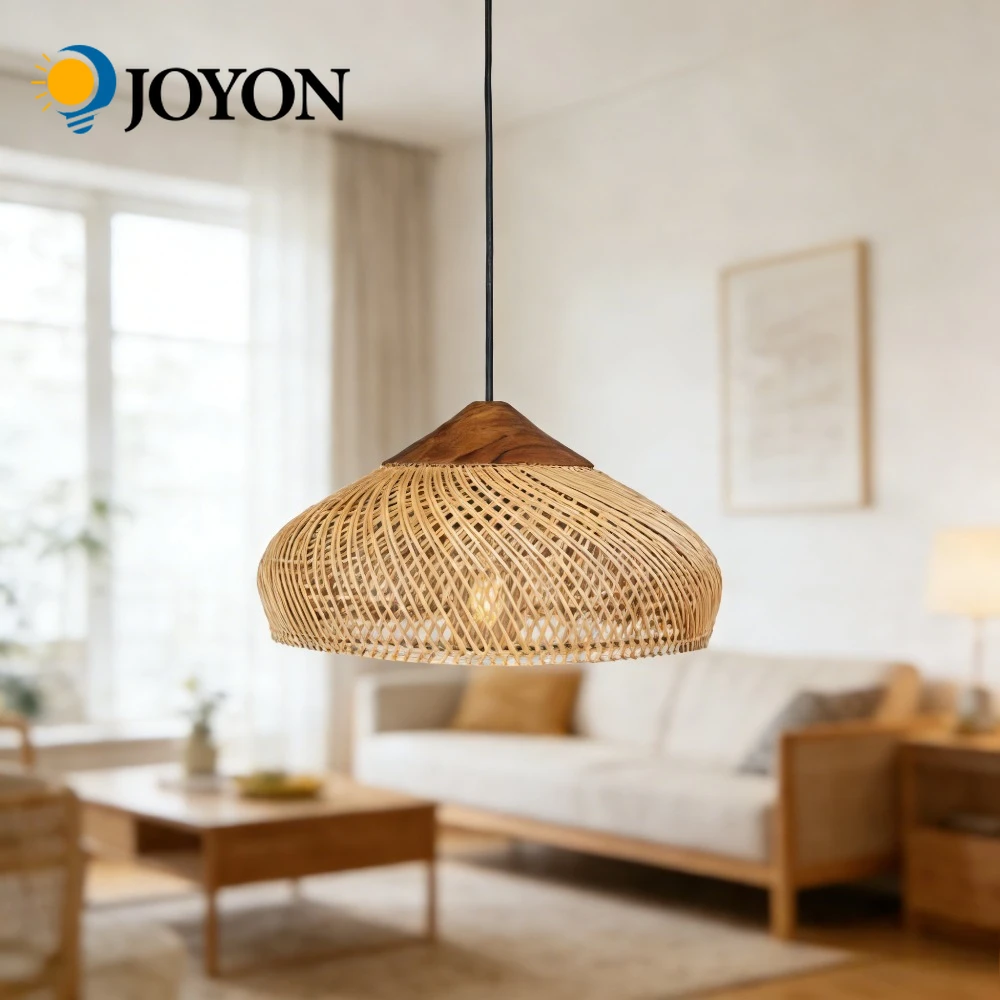 

JOYON Rattan Black Pendant Light Handmade Japanese Style Wood Hanging Lamp for Shop Restaurant Decoration Ceiling Chandelier