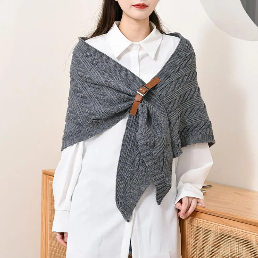 Triangle Scarf Knitted with Buckle Triangle Scarf Comfortable Scarves 8 Colors Outer Scarf Faux Cashmere Wrap Blanket