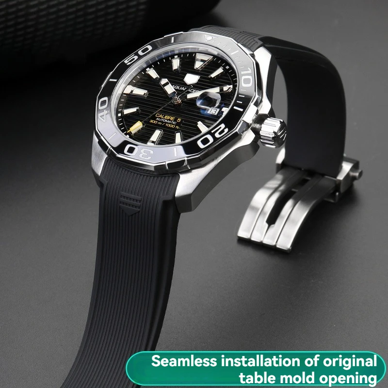 حزام ساعة من مطاط السيليكون الناعم مقاس 22 مم لـ Tag Heuer Carrera/Aquaracer 300 (Fit WAY201A WAY211C) - حزام بديل متين