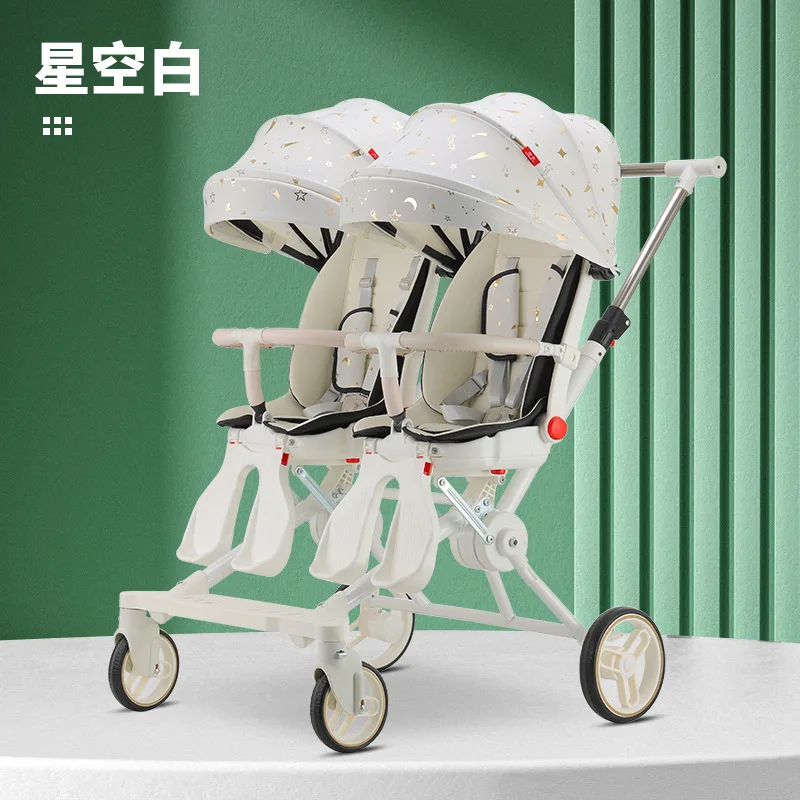 Twin Baby Stroller Stroller Lightweight Foldable Sitting Reclining Twin Rotating Seats