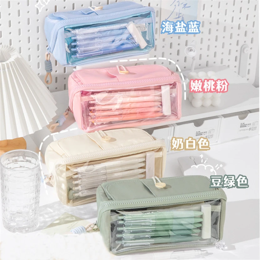 Pencil Case Box Transparent Lapicera Estuche Escolar 3 Compartimientos Big Stationery Pouch Trousse Piornik Kalemlik Aesthetic