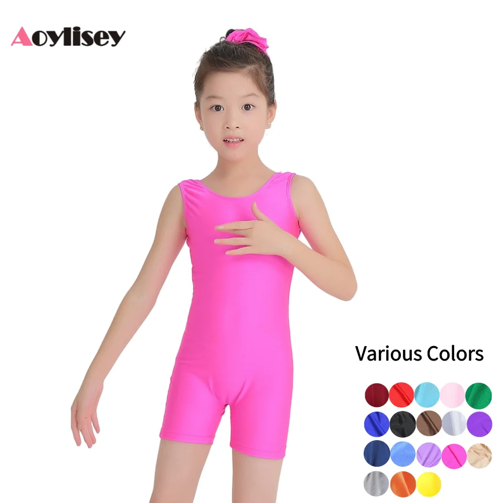 Leotardos de gimnasia sin mangas para niñas, Unitard corto, sin mangas con cuello redondo de LICRA para niños, Ropa de baile para Biketard, trajes de entrenamiento