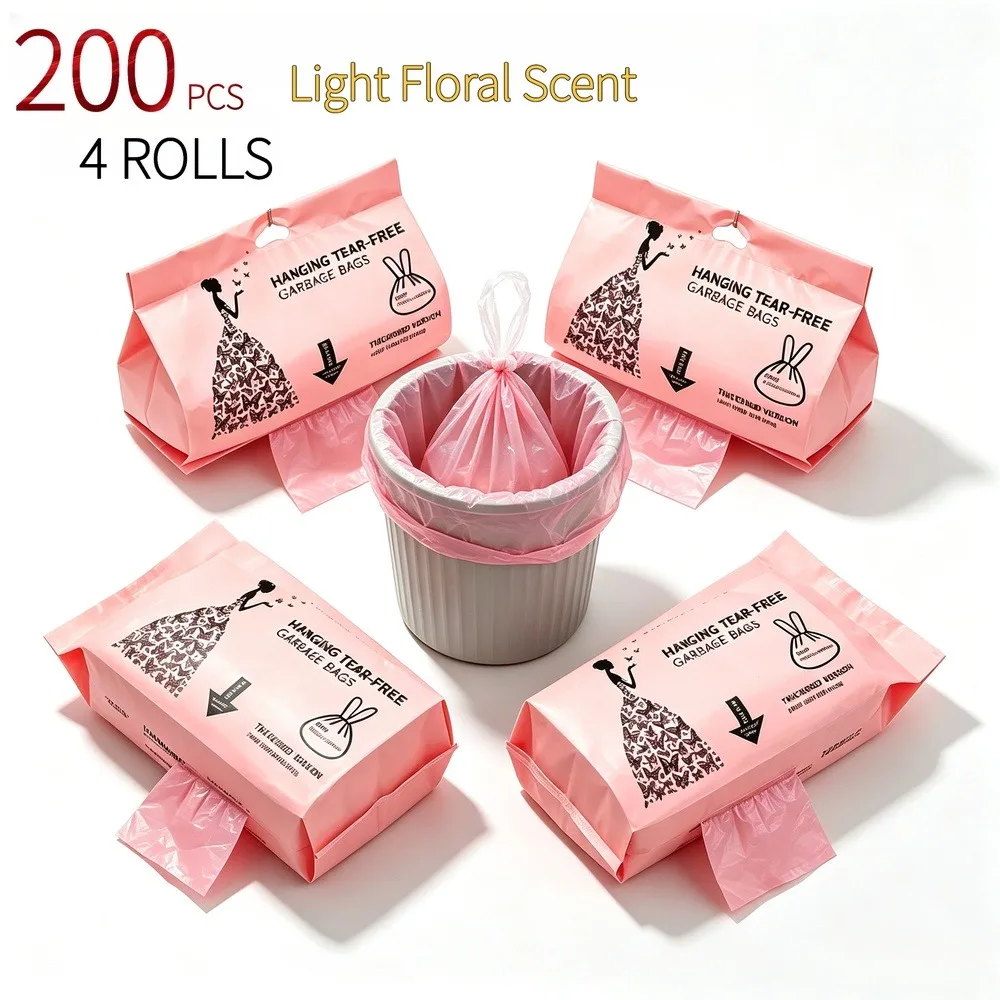 4 Rolls / 200PCS 4-5 Gallon Drawstring Trash Bags Thick Tear-Resistant Leak-Resistant Small Garbage Bags for Kitchen Bathroom Bedroom Office Dorm And Travel