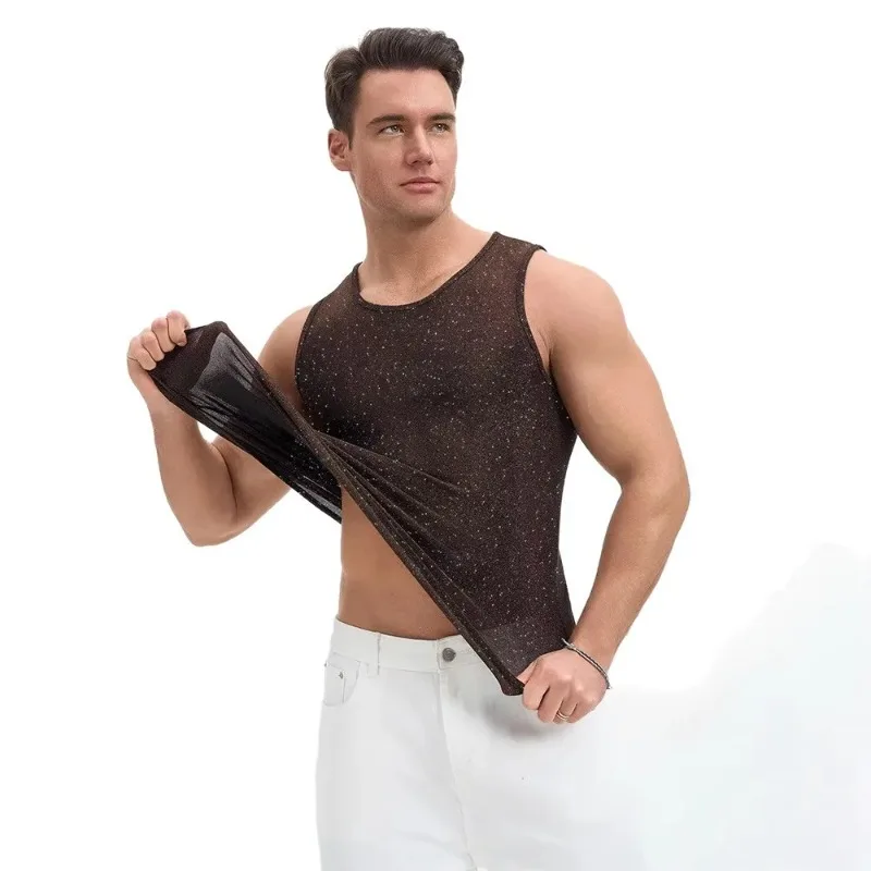Men Silver Shiny Metal Chainmail Harness Top Glitter Sequin Layered Body Chain Rave Party Festival Clubwear Unisex Sparkly Silve