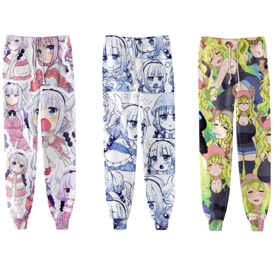 NEW Celana Jogger 3D Pelayan Naga Anime Miss Komirai Celana Panjang Kasual Pria/Wanita CelanaOlahraga Kostum Cosplay Kanna Kamui