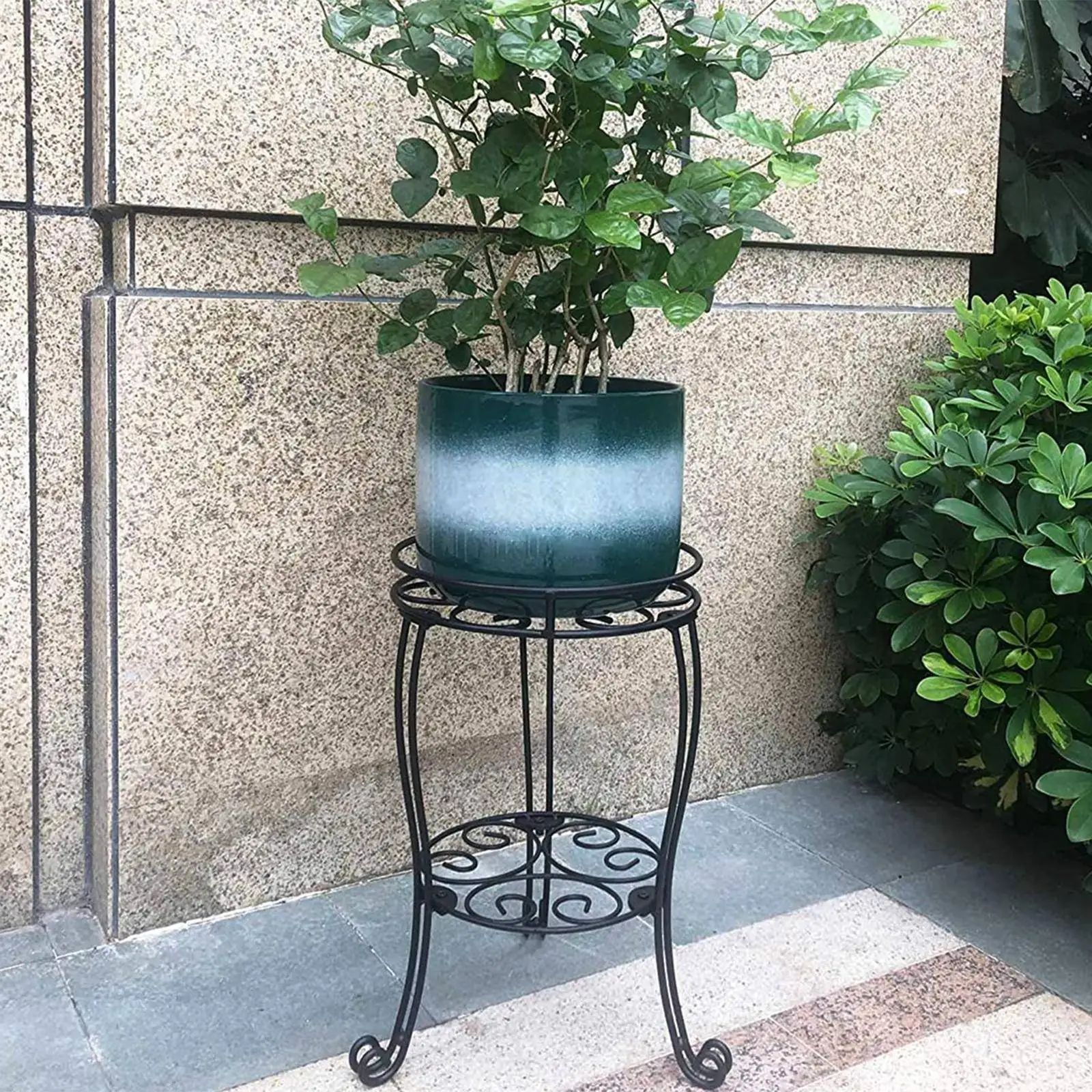 Soporte de Metal para plantas de 2 niveles, estantería rústica decorativa para interior y exterior, para macetas, Patio y balcón