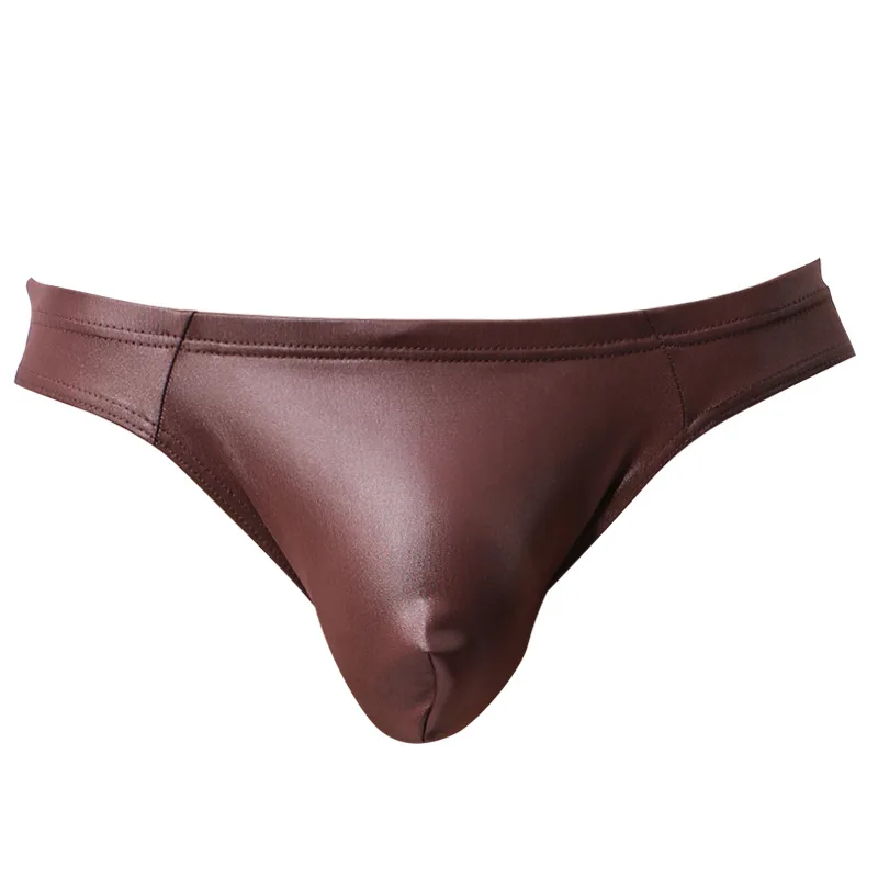 

남성 섹시 팬티 Male Convex Imitation Leather Underwear Passionate Performance Lacquer Leather Pouch Briefs трусы слипы мужские Slip