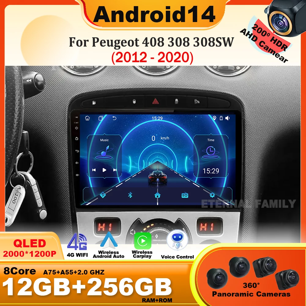 

Android 14 For Peugeot 408 308 308SW 2012-2020 Multimedia Player Navigaion CarPlay Car Radio Multimedia WIFI 4G Stereo Head Unit