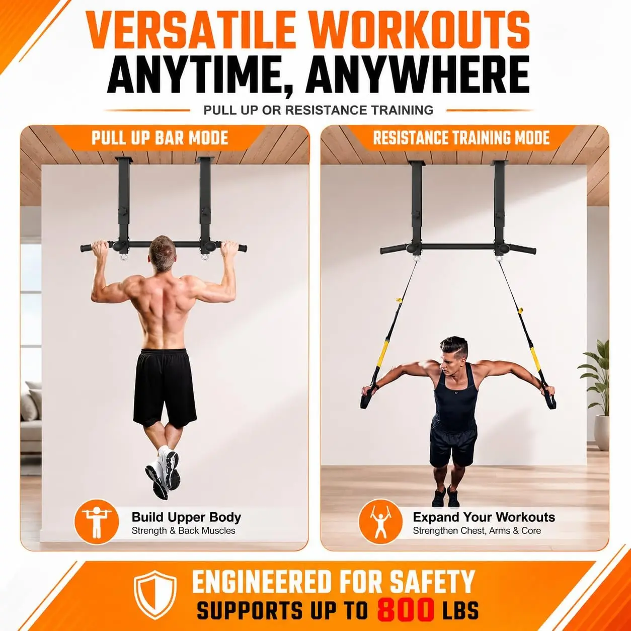 Pull-Up Bar with Ball Grips, Adjustable Ceiling Mounted Workout Bar