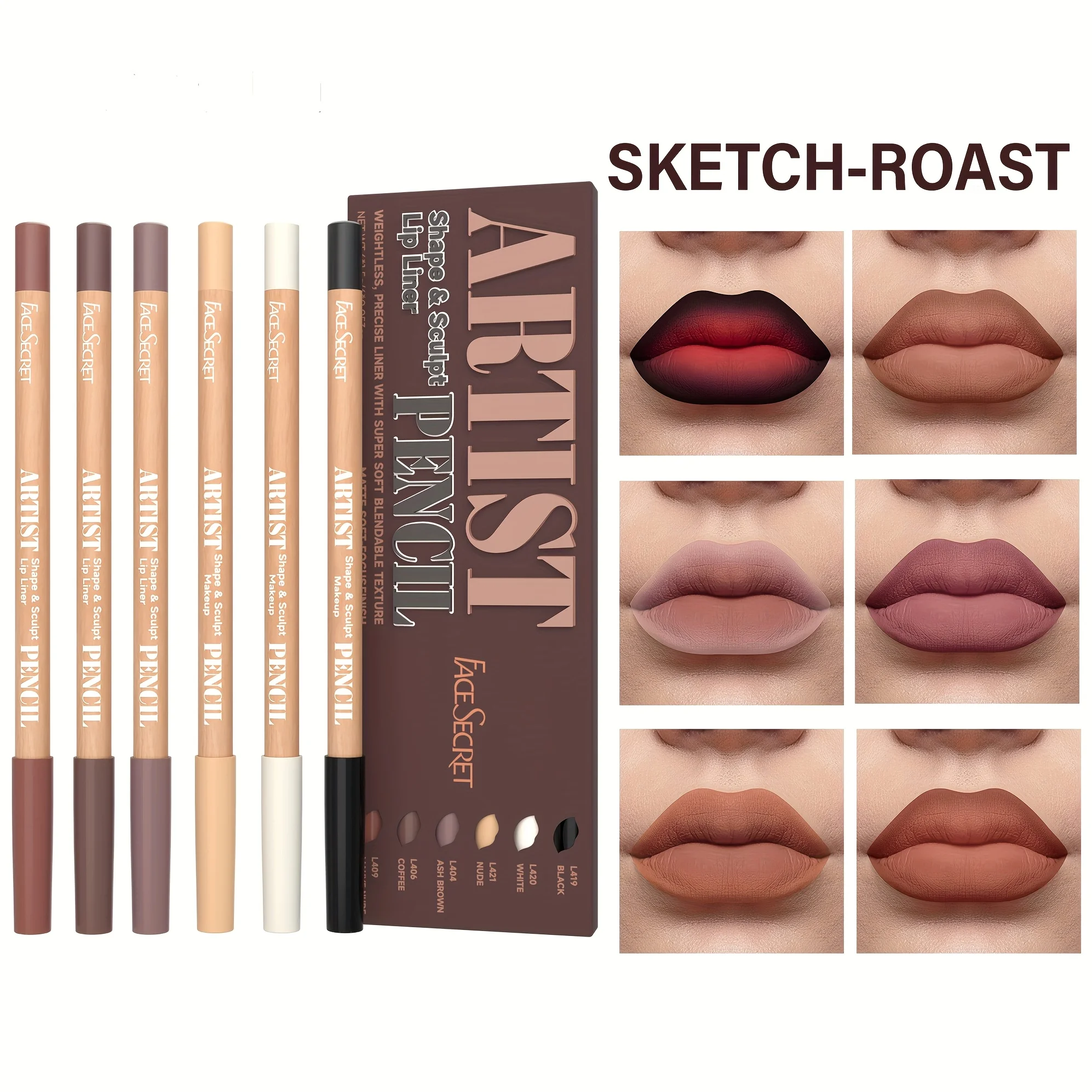 Set di 6 matite per labbra nude: finitura opaca naturale impermeabile a lunga durata, matite per labbra facili da pulire e senza sbavature per il trucco quotidiano