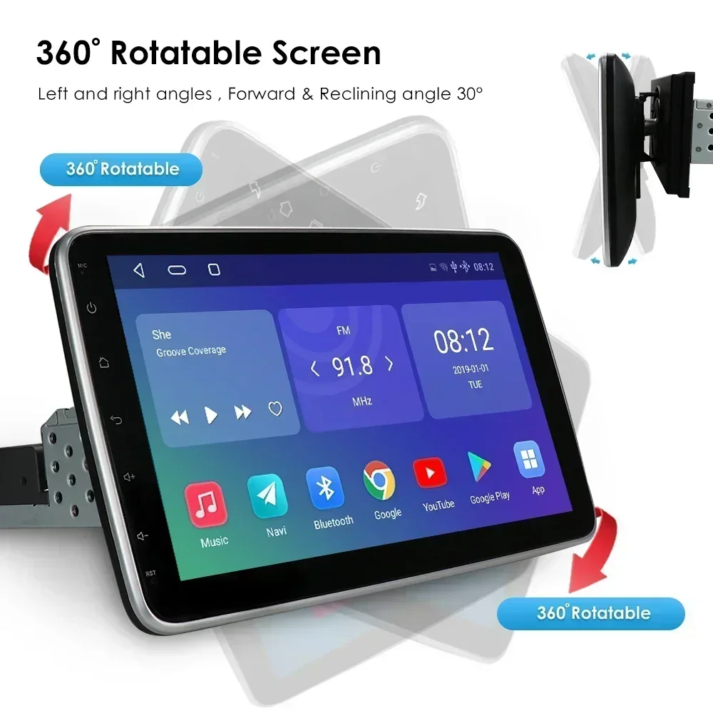 Hizpo 1Din DSP Car Multimedia Player 360 Rotatable Screen Carplay 4G Autoradio RDS GPS BT 4G-LTE WiFi AI Intelligent Systems RDS