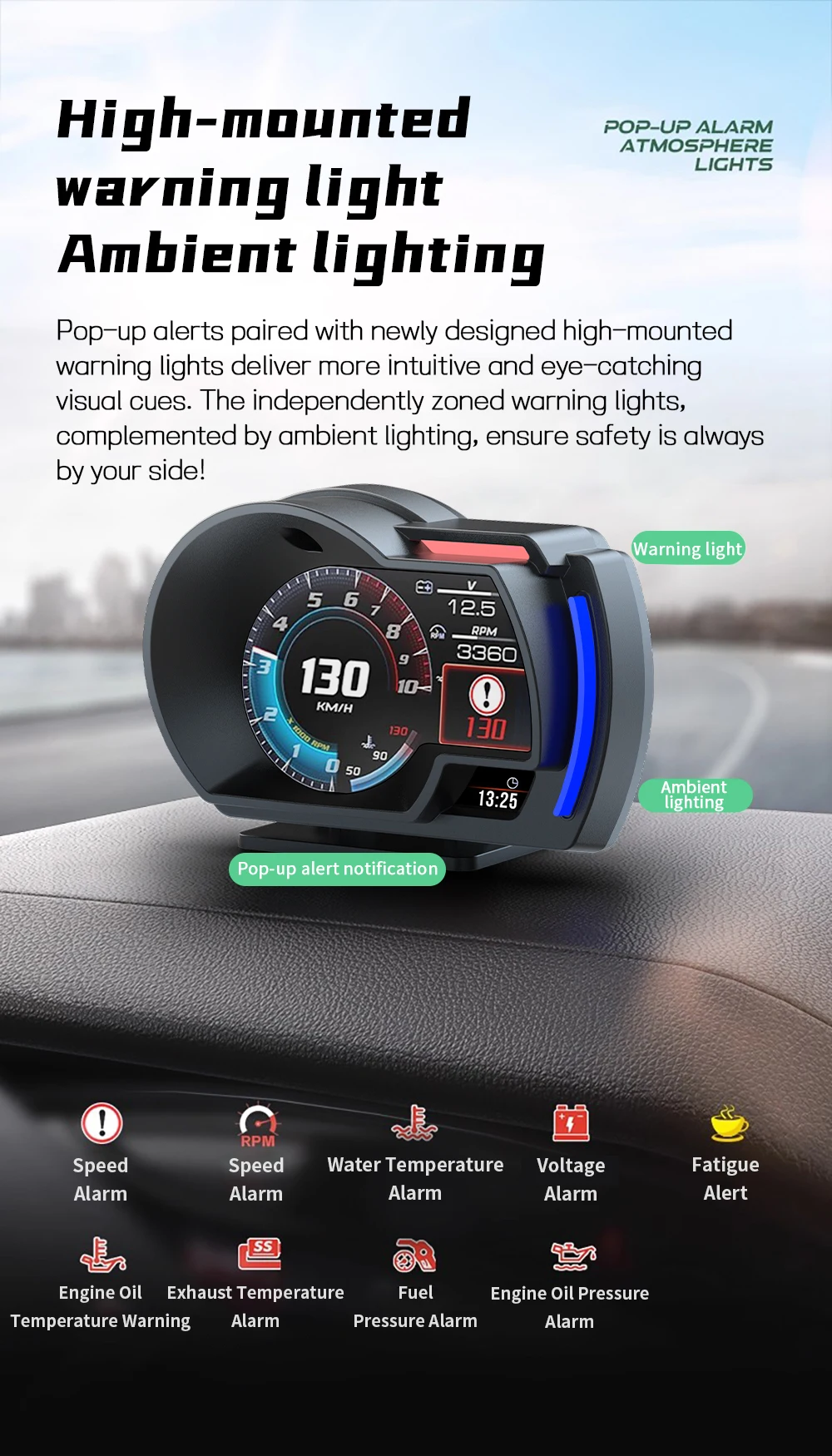 A520 OBD+GPS HUD Tachometer Wassertemperatur Drehzahlmesser Kraftstoffstand Digitaler Head-Up-Display Smart Gauge Geschwindigkeitswarnung Auto-Diagnosegerät – Detail 3