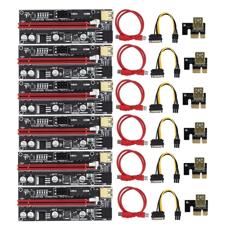 

NEW-PCI-E Riser VER009S Plus GPU PCIE Карта PCI E X16 к X1PCI Express Карта адаптера 6-контактный к SATA USB3.0 со светодиодной подсветкой