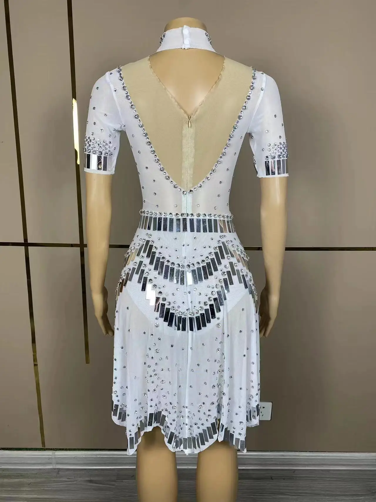 Robe moulante sexy en gaze personnalisée, dentelle évidée, perle transparente, paillettes à haute élasticité, robe de performance, fête d'anniversaire