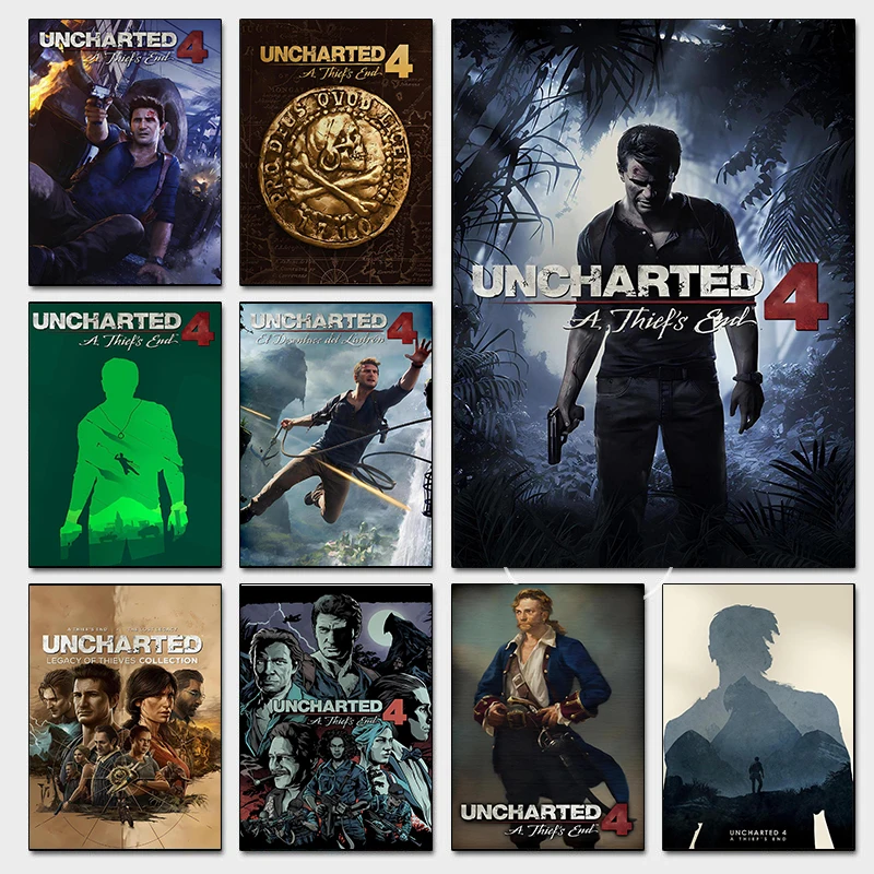 Juego de desafío de aventura misterioso, carteles Uncharted, 4 impresiones de Nathan Drake, pintura en lienzo, imágenes de pared, decoración para el hogar y la sala de estar