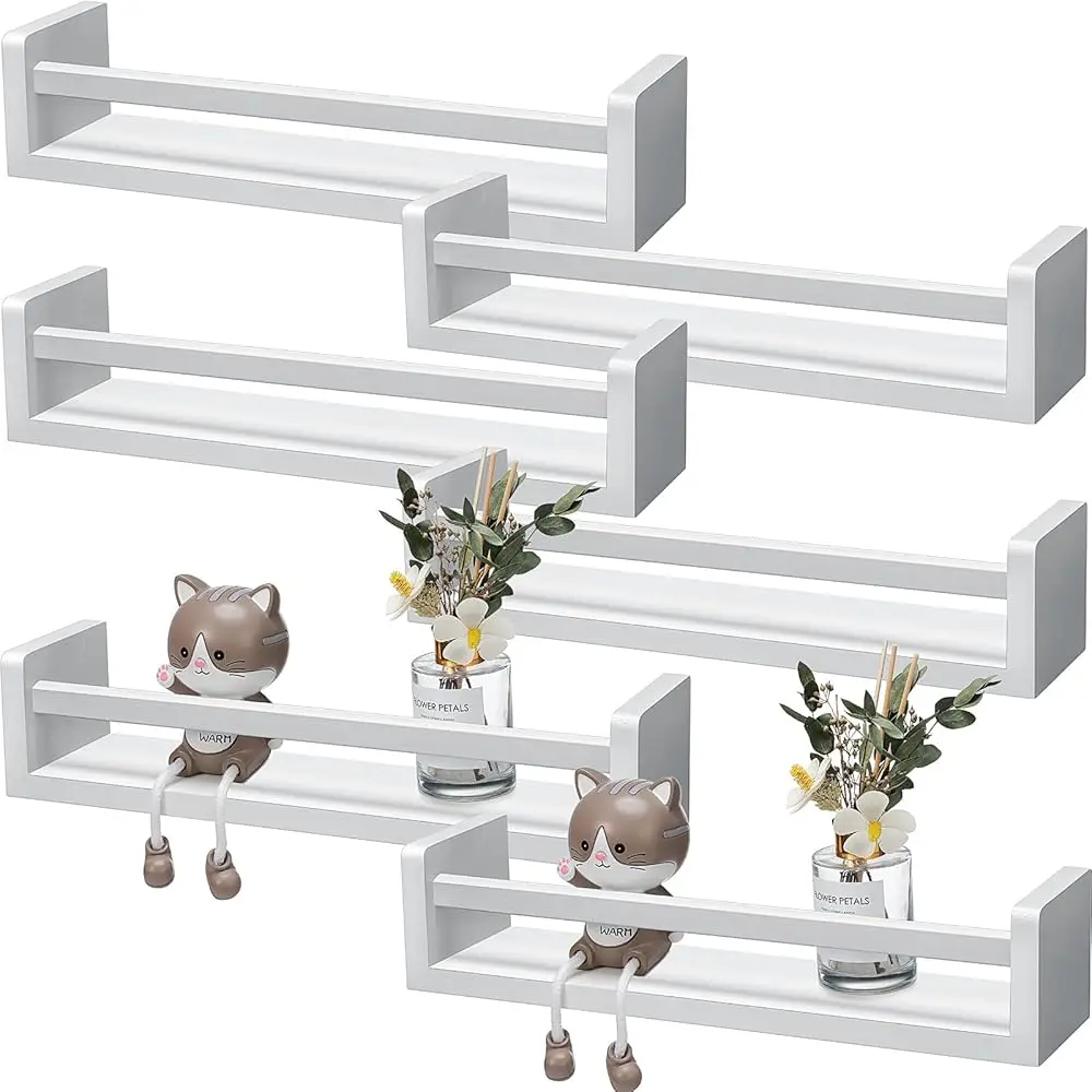 

6 Pcs Nursery Book Shelves Wall Bookshelf Book Shelf For Kids Rooms White Floating Shelves Wall Mounted Wood Shelves For Wall