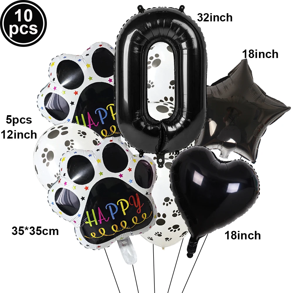 10pcs Dog Paw Cat Paw Balloon Set 32inch Number Foil Balloon Paw Print Latex Balloons Kitten Puppy Theme Birthday Party Decor