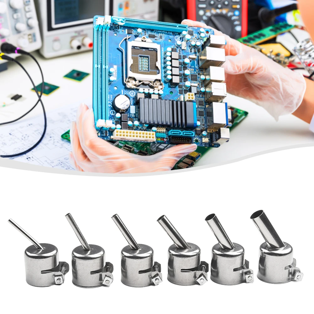 

6pcs Precision Nozzle Set With 45 Degree Tilt Angle For 850 Series Hot Air Soldering Station Welding Tools 3/4/5/6/8/10mm