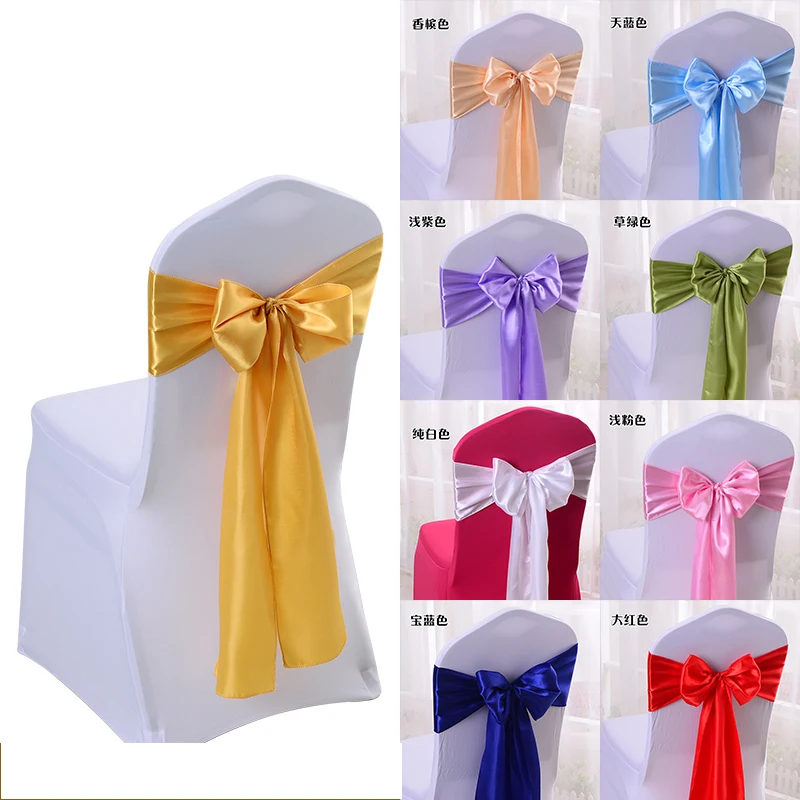 

10PCS/50PCS/100PCS Satin Chair Bow Sashes Wedding Chair Knot Ribbon Butterfly Ties Rent Hotel Party Event Restaurant Decoration