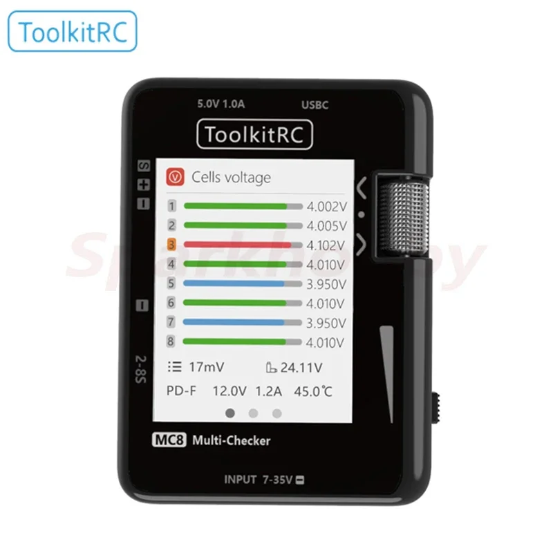 ToolkitRC MC8 Cell Tester Multi-Function Electric Display Balance Voltage Test Battery Status Signal Test SBUS Read with USB-C