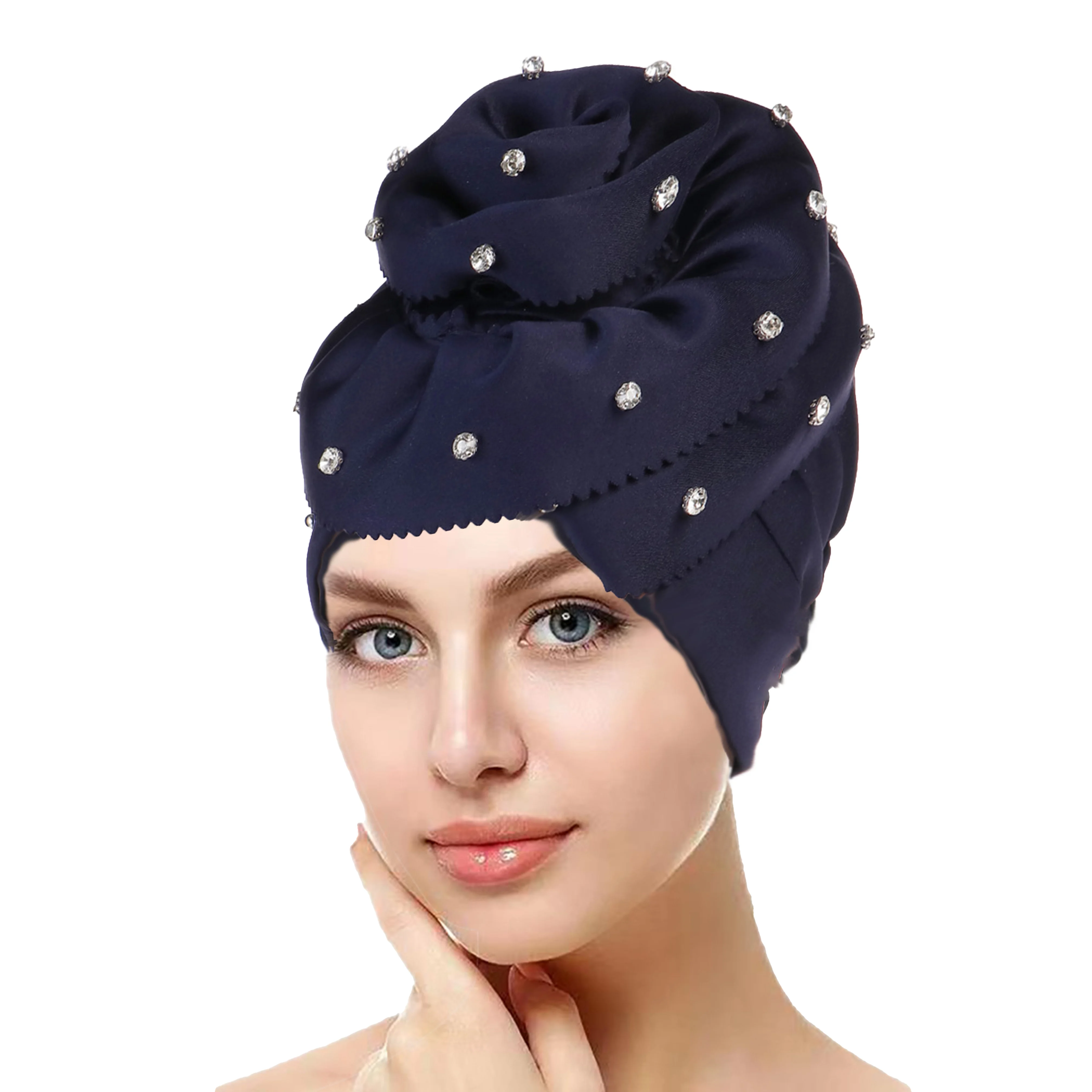 Abayas Khimar New European and American Hand-cut Studded Large Flower Flanged Solid Color Turban Hat Space Cotton Turban Hat