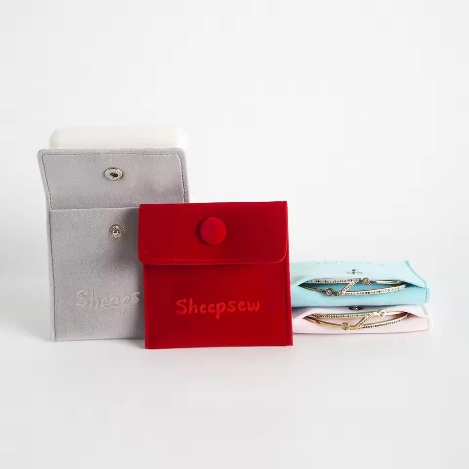 

20 Suede Gift Jewelry Snap Pouch Bag with Custom Logo Printed Velvet Mini Soft Faux Suede with Button Jewelry Gift Pouch