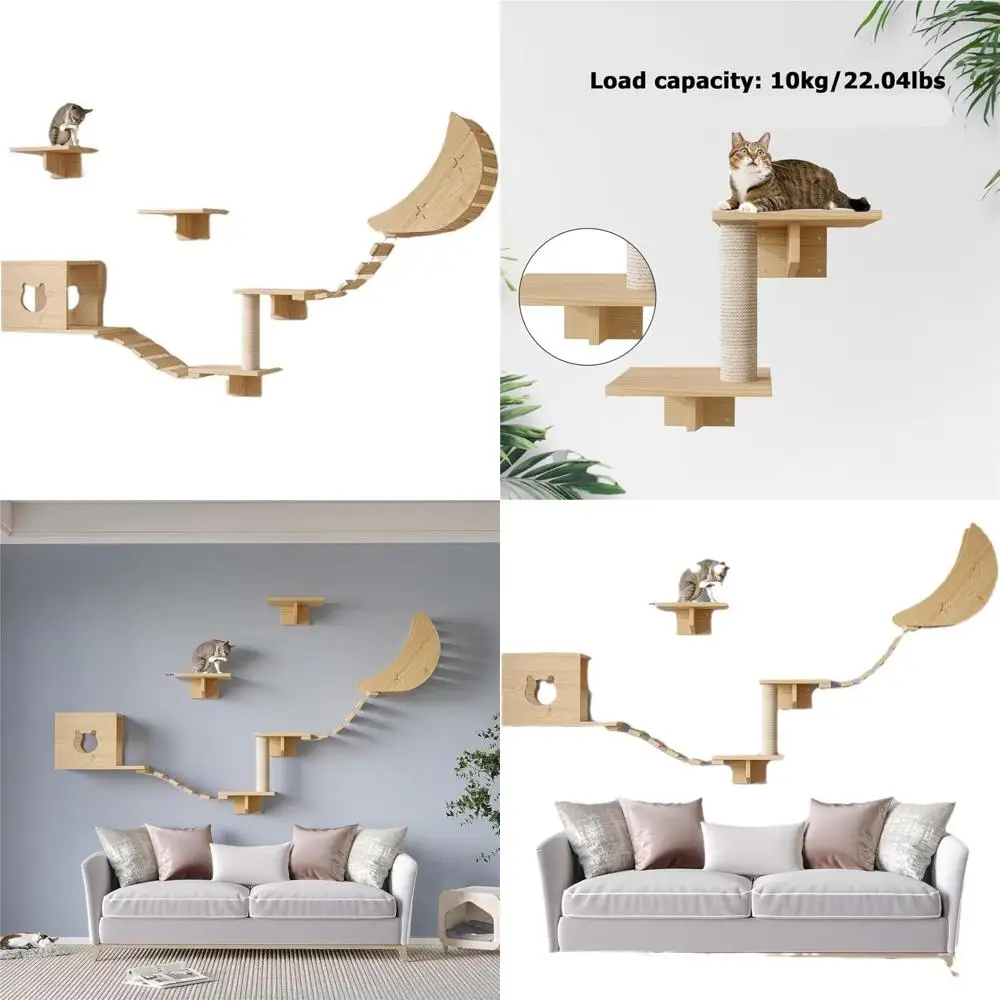 

Настенные полки для кошек с лестницей для восхождения, квартиры, когтеточкой и платформой