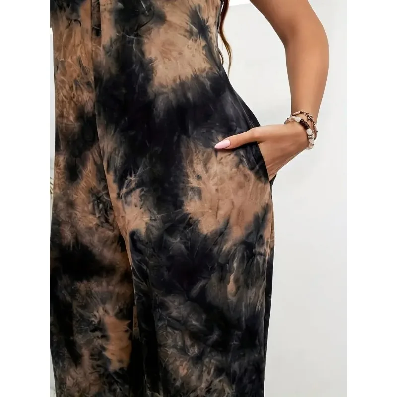 European and American Style Sleeveless Camisole Wide-Leg Long Pants Jumpsuit Printed Casual Vacation One-Piece Pants