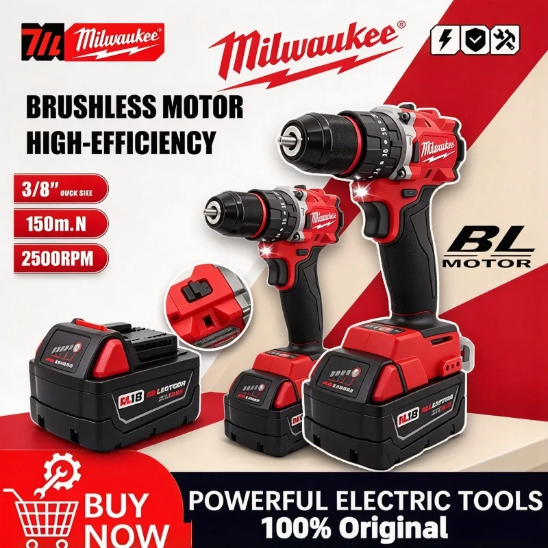 Milwaukee Original Small Electric Drill 150N.m brushless Cordless Impact Drill of For 18V Battery PowerDecoration Team Uses Tool