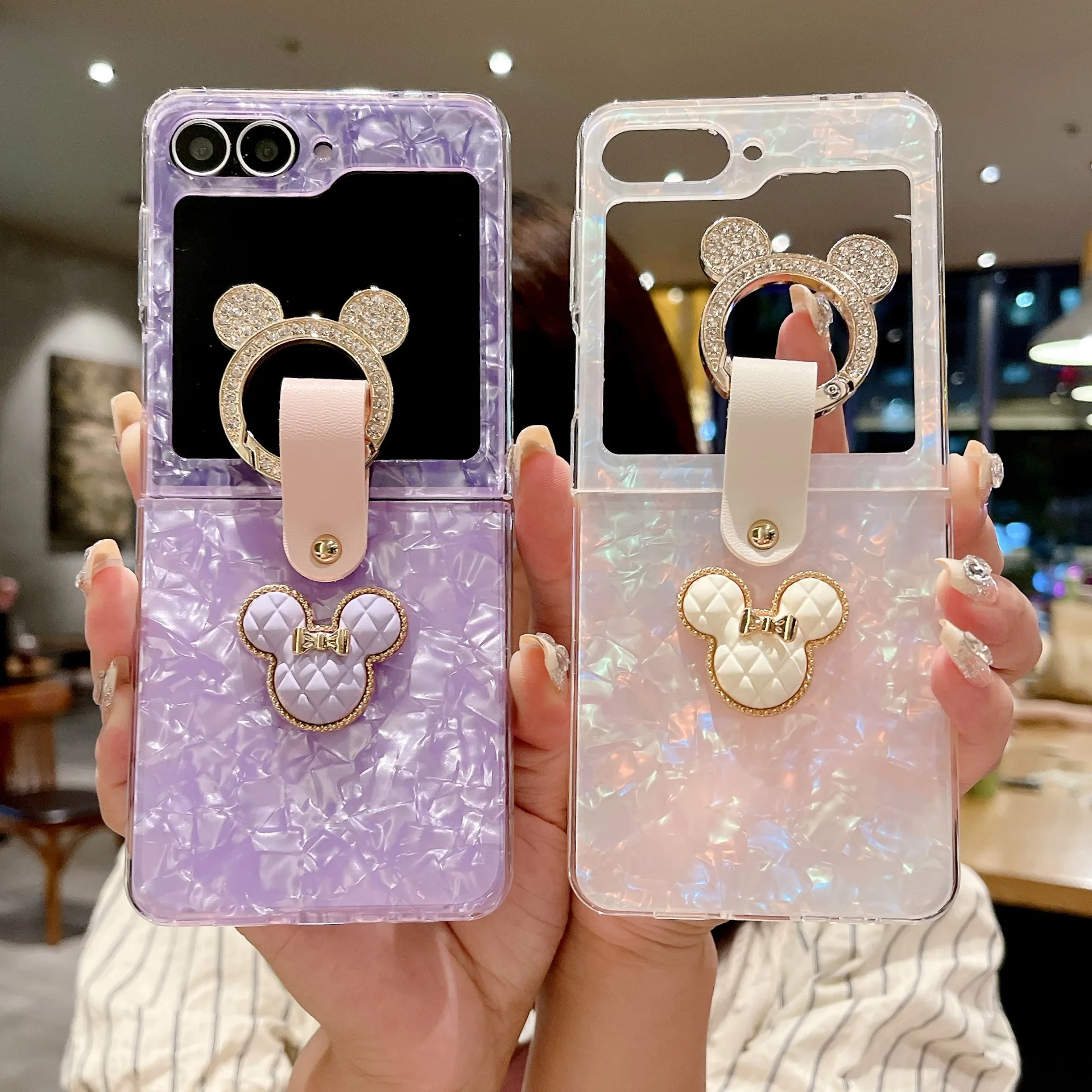 

Shell Texture Mouse Ring Phone Case For Samsung Galaxy Z Flip 7 6 5 4 Protective Back Cover For ZFlip5 ZFlip6 ZFlip7 Case Shell