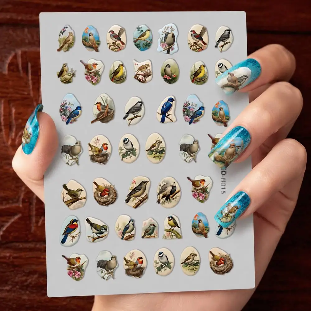 1Pc Smooth Surface Finish Birds Nail Sticker Varied Shapes Artistic Birds Nail Decal Healing Themes Birds Nail Slider